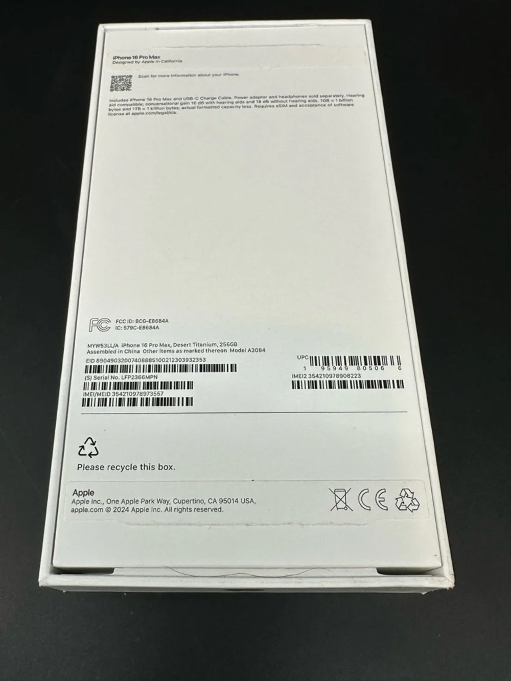 Apple iPhone 16 Pro Max BOX ONLY‎ empty